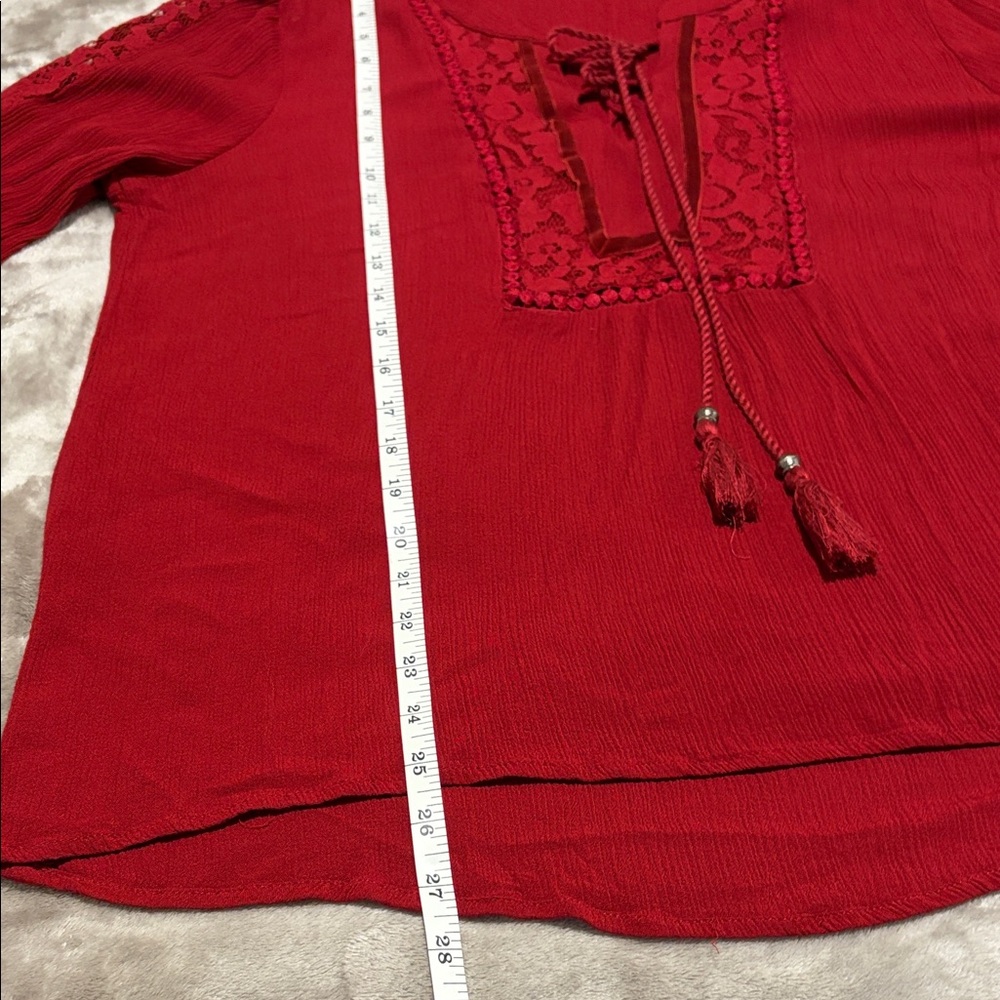 Elegant Lace-Up Blouse in Deep Red - Picture 6 of 9